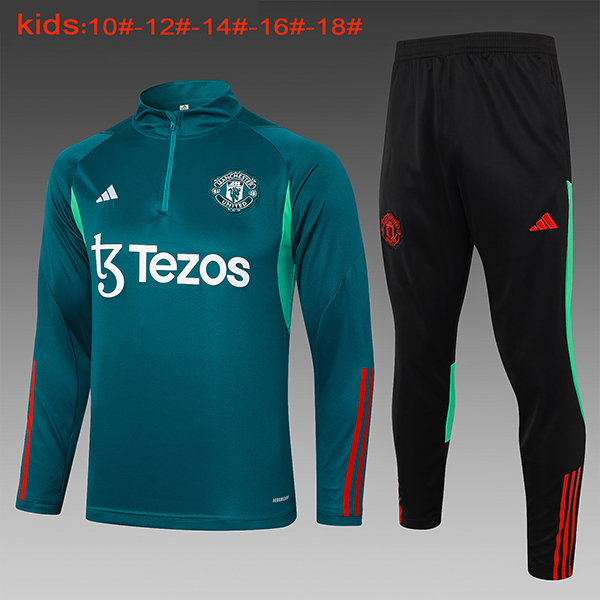 2024-25 Man U Green Half zipper Kids Training suit